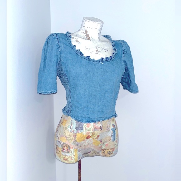 Levis Denim Cropped Top Puffed Sleeve Size Large - Picture 2 of 4